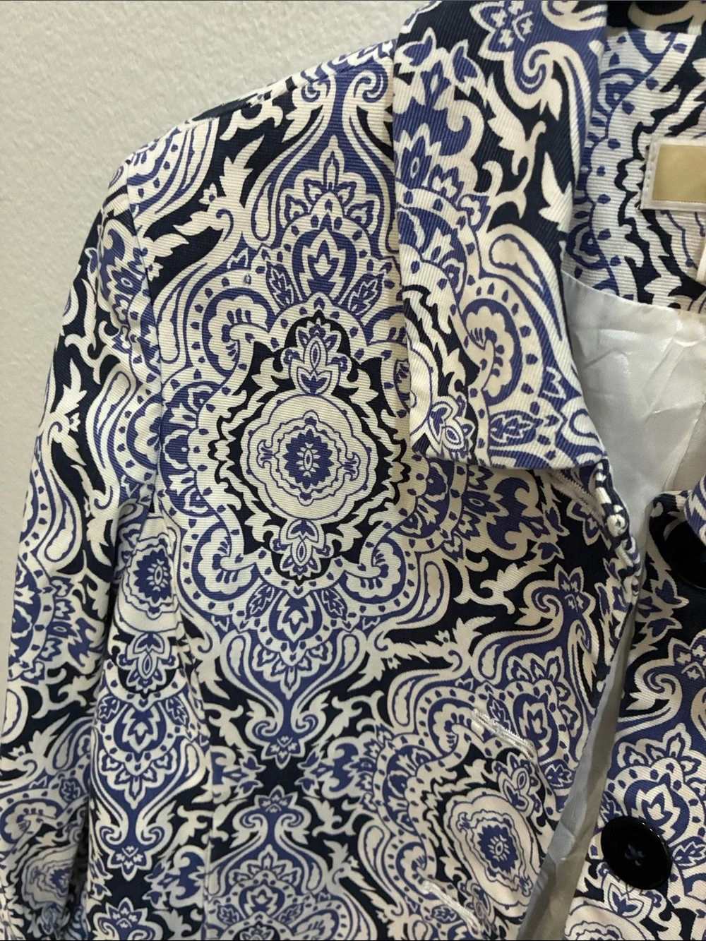 Michael Kors Navy and White Printed Button Jacket